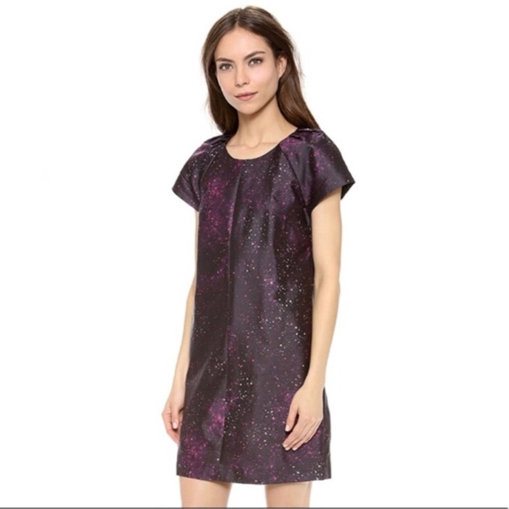 Club Monaco Ophelia Galaxy Print Silk‎ Shift Dress Black Purple Womens Size 0